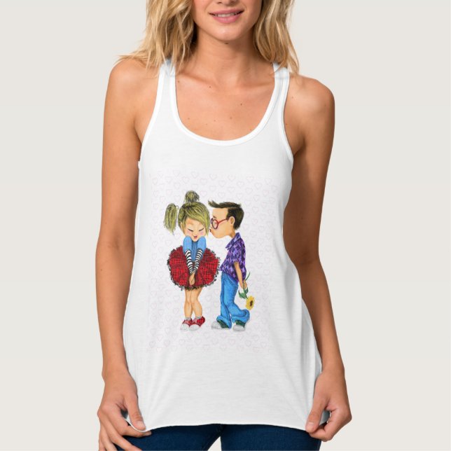 Débardeur Couple romantique mignon - Coeurs d'amour - Baiser (Devant)