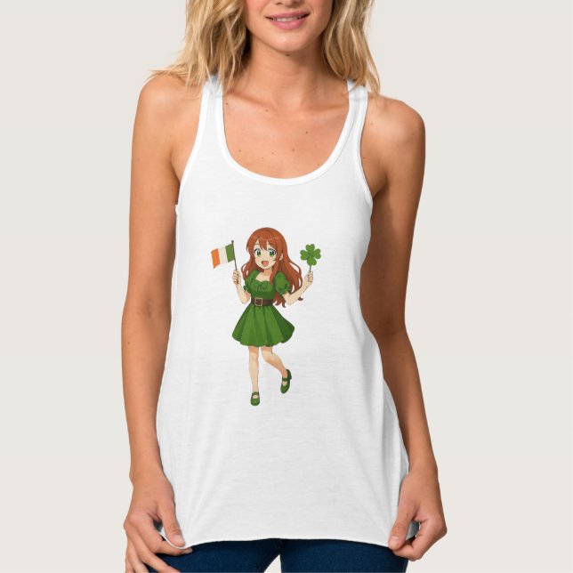 Débardeur Cute anime redhead Saint Patrick's Day (Devant)