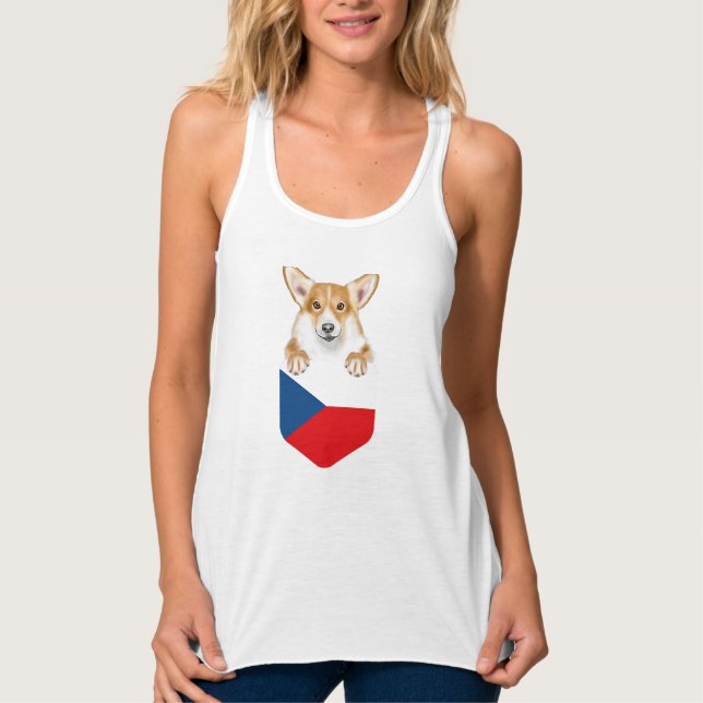 Débardeur Drapeau Tchèque Pembroke Welsh Corgi À Pocket (Devant)