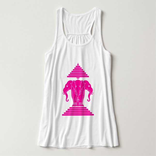 Débardeur Erawan rose trois éléphant en tête Lao / Laos Drap (Design devant)