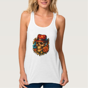 Débardeur féminin crâne floral – Chapeau rouge got