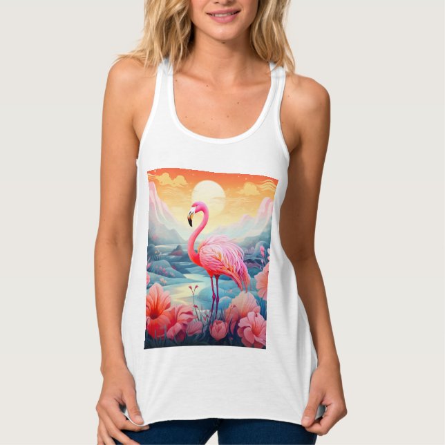Débardeur Flamant Tropical avec Fleurs (Devant)