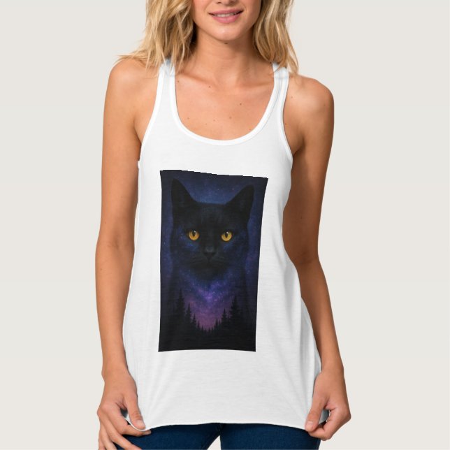 Débardeur Forêt nocturne Mystic Black Cat Starry (Devant)