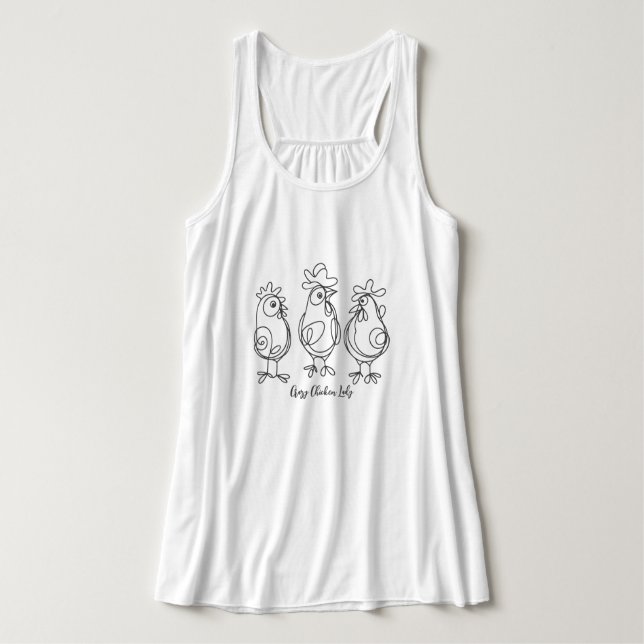 Débardeur Funny Crazy Chickens Line Art T-Shirt personnalisé (Design devant)
