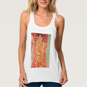 Débardeur Gustav Klimt Femme Rouge Peinture de Serpent en Or