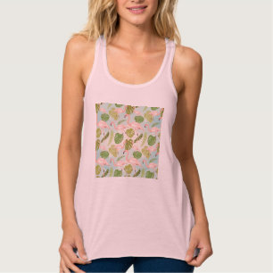 Débardeur Hand drawn pink flamant and monstera leaves. Seam