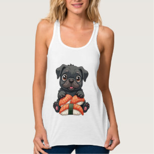 Débardeur Illustration vectorielle de sushi de pug noir mign