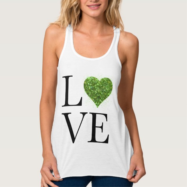 Débardeur la Saint-Patrick | Amour | cœur vert scintillant (Devant)
