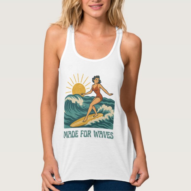 Débardeur Made For Waves | Retro California Surf Girl Pin-Up (Devant)