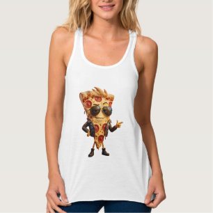 Débardeur Mascotte de tranche de pizza cool en veste de cuir