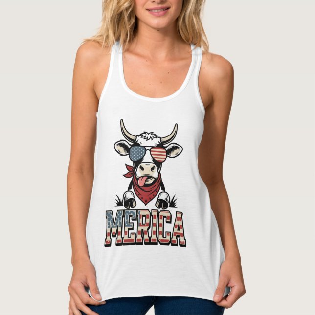 Débardeur Merica Graphique de gravure vintage vache patrioti (Devant)