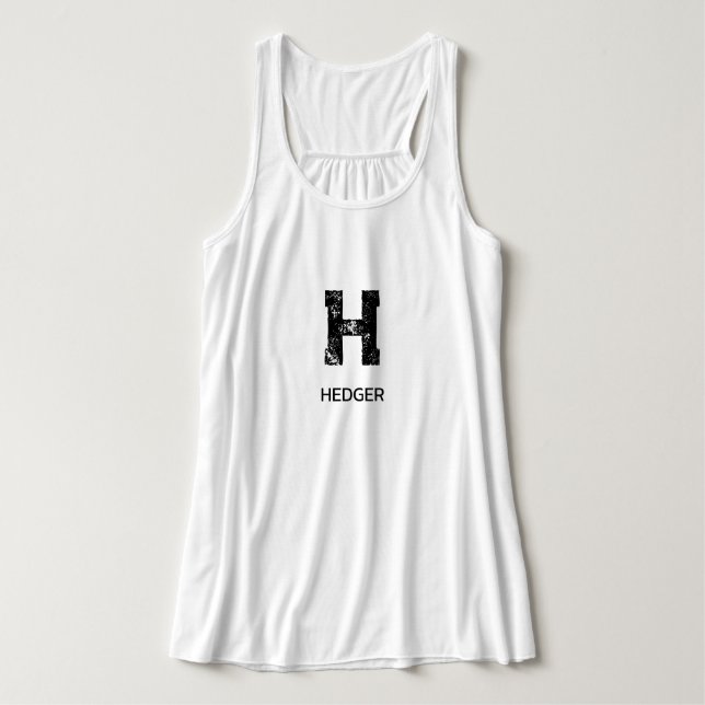 DÉBARDEUR MINIMALIST BLACK ONE LETTER MONOGRAM NAME WHITE (Design devant)