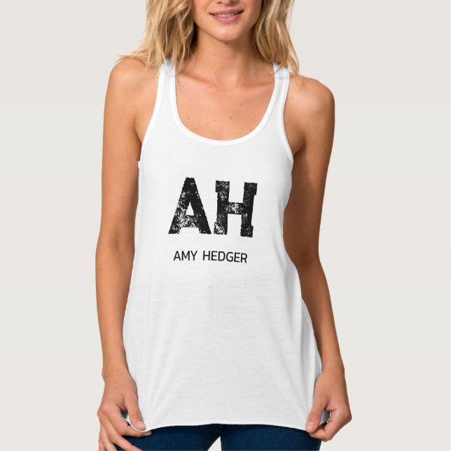 DÉBARDEUR MINIMALIST BLACK TWO LETTER MONOGRAM NAME WHITE (Devant)