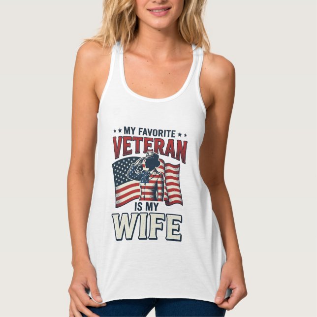 Débardeur Mon vétéran préféré est ma femme T-shirt patriotiq (Devant)