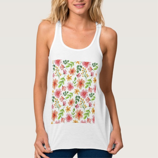 Débardeur Motif de fleurs roses à l'aquarelle (Devant)