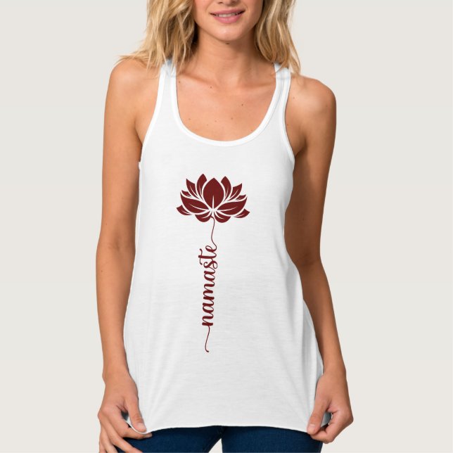 Débardeur Namaste Burgundy Lotus Flower Script moderne (Devant)