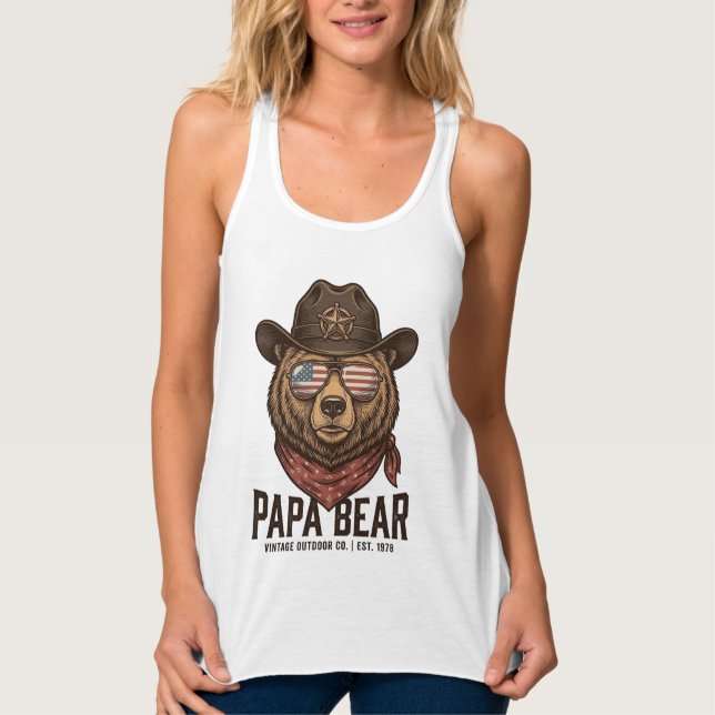 Débardeur Papa Bear Cowboy Bear Patriotic Vintage Vector Des (Devant)