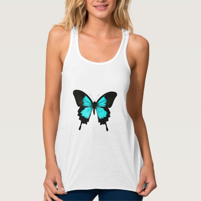Débardeur Papillon - bleu turquoise et noir (Devant)