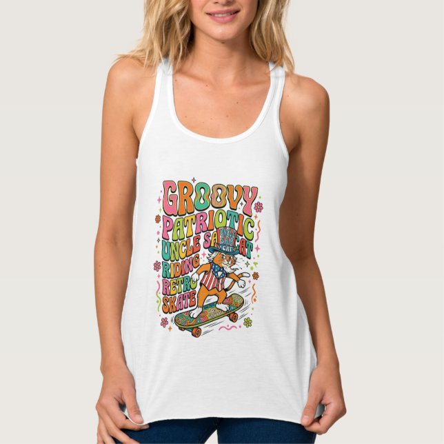 Débardeur Patriotic Uncle Sam Cat Retro Typography T-Shirt ( (Devant)