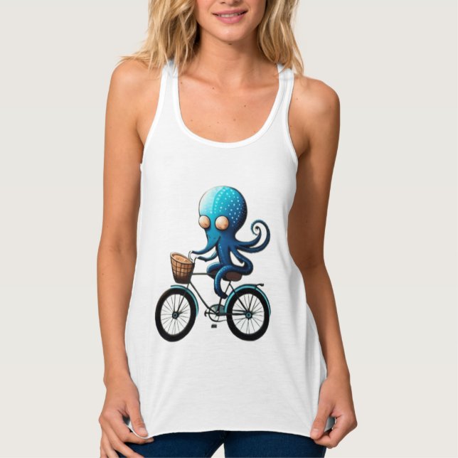 Débardeur Petite pieuvre bleue mignonne à vélo (Devant)