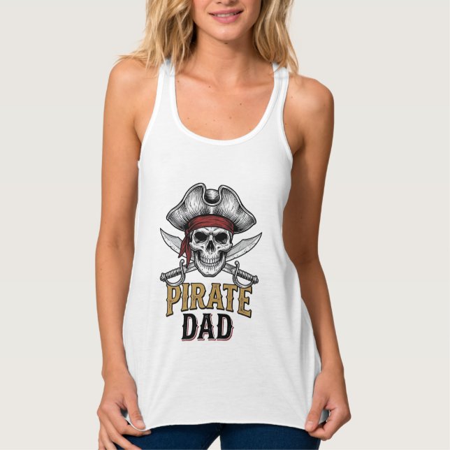 Débardeur Pirate Papa Crâne Épée Vintage Gravure T-Shirt_1 (Devant)