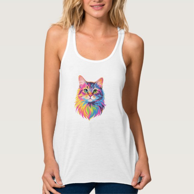 Débardeur Rainbow Pop Cat - Vibrant Vector Feline Art (Devant)