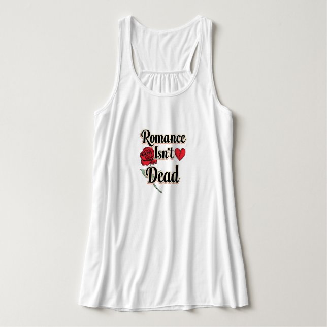 Débardeur "Romance Isn't Dead" with Red Rose and Heart (Design devant)