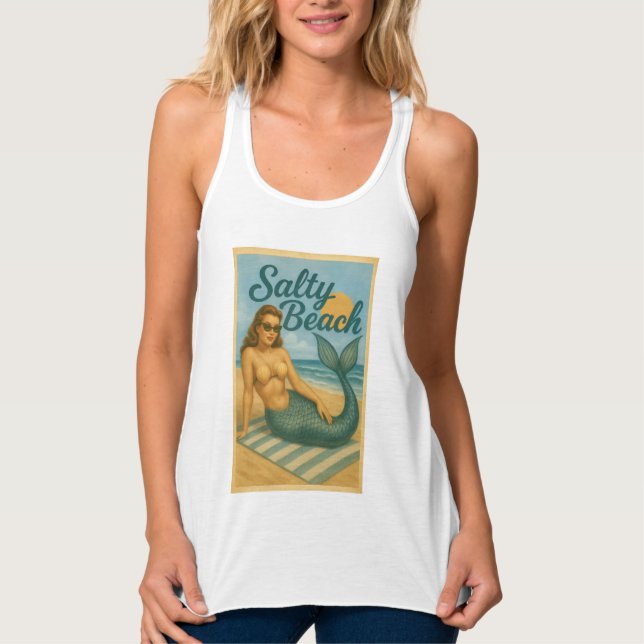 Débardeur Salty Beach Pin-Up Mermaid | Retro Coastal Graphic (Devant)
