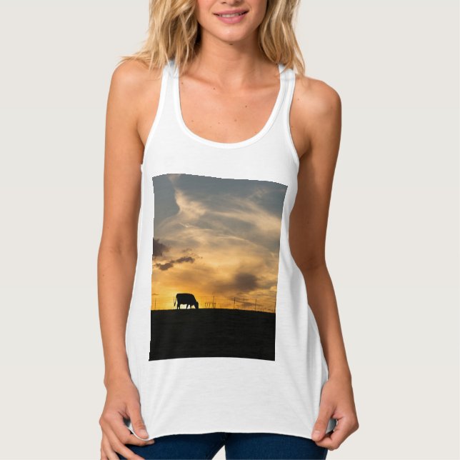 Débardeur Silhouette de vaches au coucher du soleil (Devant)