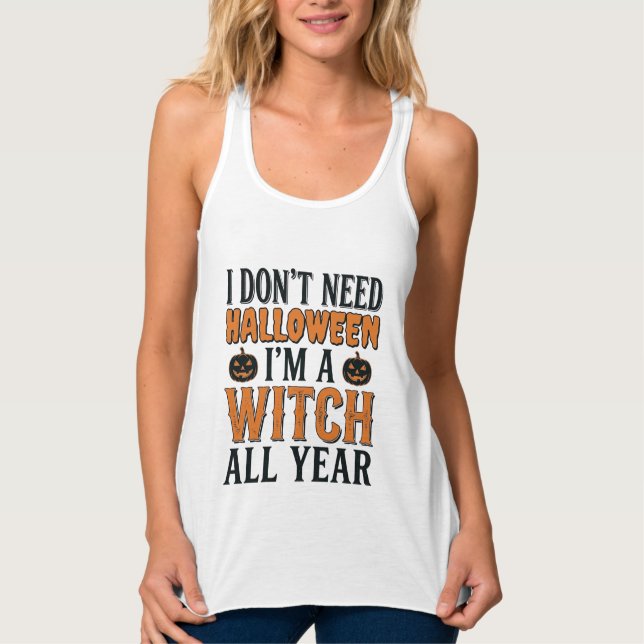 Débardeur Sorcière drôle toute l'année Typographie Halloween (Devant)