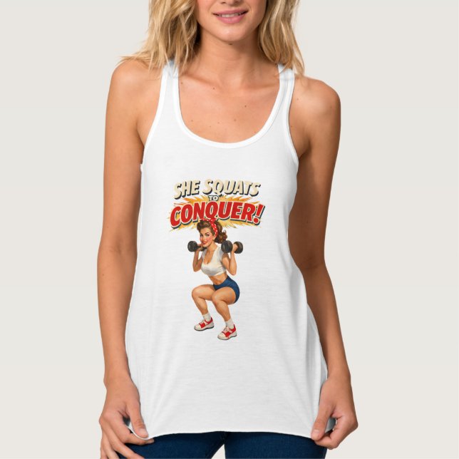 Débardeur Squats Conquer -Funny Retro Gym Pin-Up- Activewear (Devant)