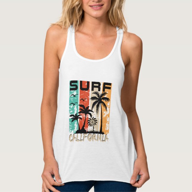 Débardeur Surf California palm tree beach design  (Devant)