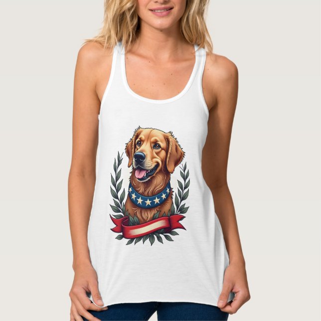 Débardeur T-shirt artistique américain Golden Retriever patr (Devant)
