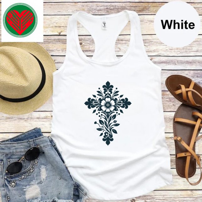 Débardeur T-shirt de la foi chrétienne de la croix florale (Créateur téléchargé)