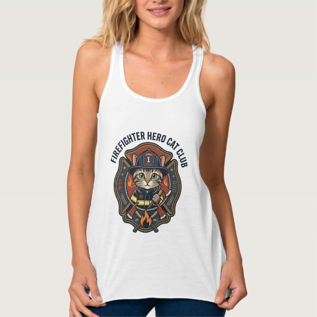 Débardeur T-shirt graphique chat héros pompier - Pompiers (Devant)
