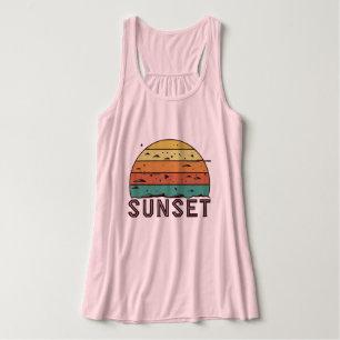 Débardeur T-Shirt Graphique Coucher de Soleil Rétro Horizon