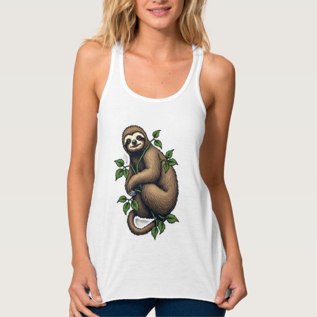 Débardeur T-shirt vintage à motif de paresseux rétro (4) (Devant)