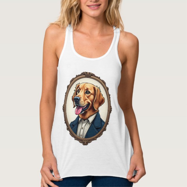 Débardeur T-shirt vintage avec portrait de Golden Retriever  (Devant)