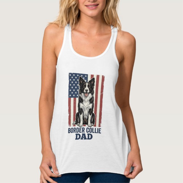Débardeur T-shirt vintage chien patriote papa Border Collie  (Devant)
