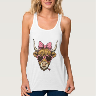 Débardeur T-shirt vintage Cute Highland Cow Heart Lunettes D