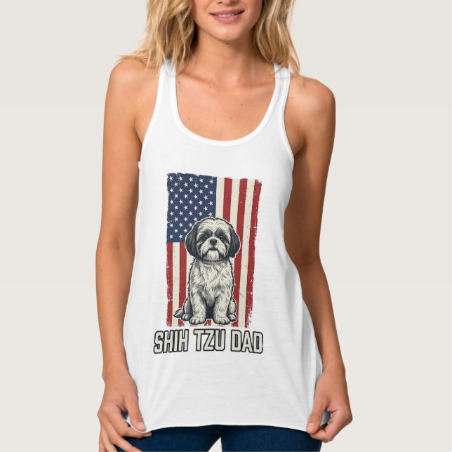 Débardeur T-shirt vintage pour chien avec drapeau patriotiqu (Devant)