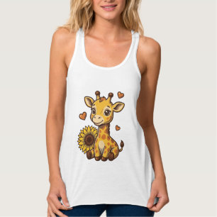 Débardeur Tee-shirt vintage gravure tournesol bébé girafe mi