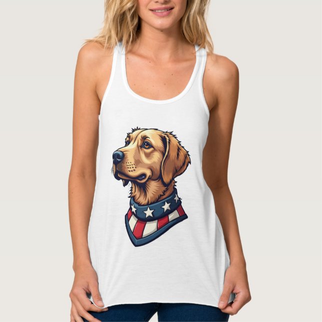 Débardeur Tee vintage chien Retriever mascotte patriotique 4 (Devant)