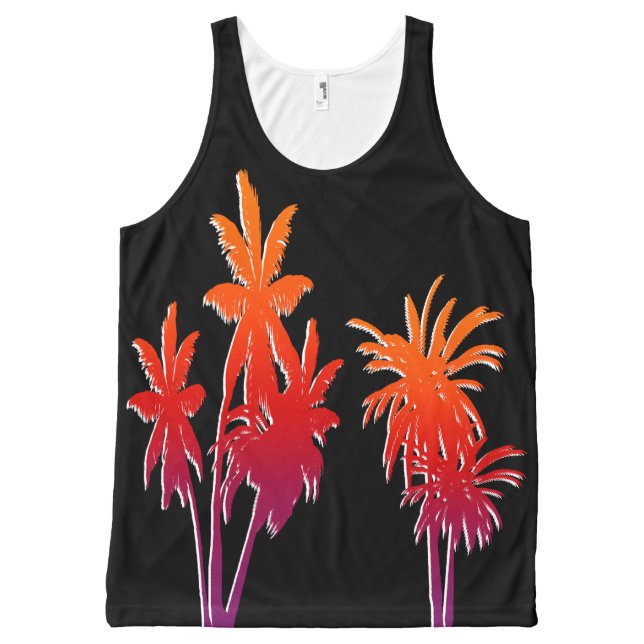 Débardeur Tout-imprimé Noir orange pourpre de palmiers de coucher du (Devant)