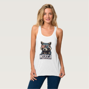 Débardeur Vintage Raccoon Merica 4 juillet patriotique