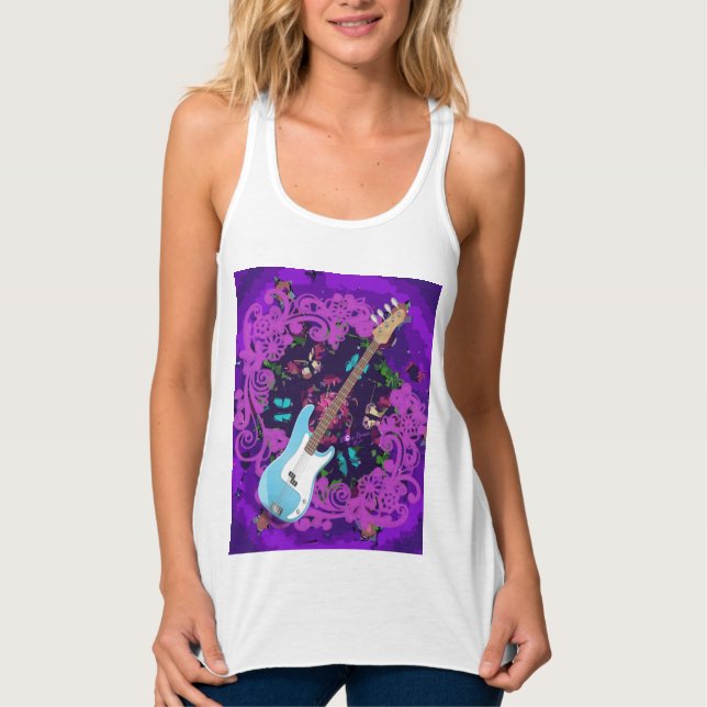 Débardeur Violet Floral Basse Basse Guitare Racerback Débard (Devant)