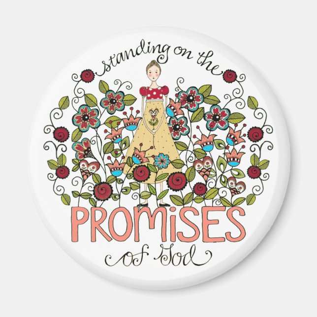 Debout sur les promesses de Dieu Magnet rond (Devant)