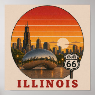 Début de la route 66 Affiche du coucher de soleil
