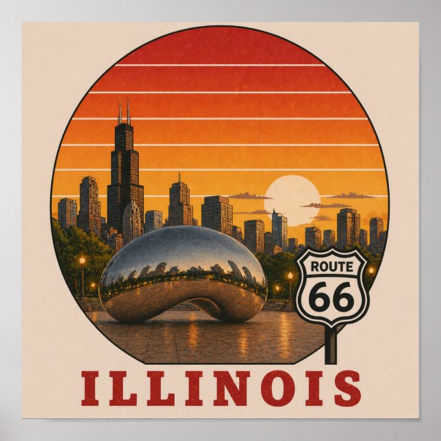 Début de la route 66 Affiche du coucher de soleil  (Devant)