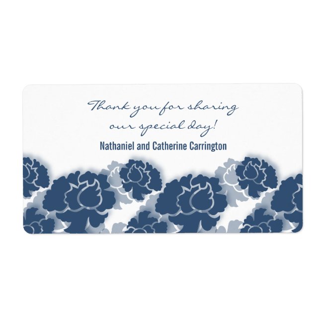 Décadence florale bleu Étiquettes de mariage (Devant)